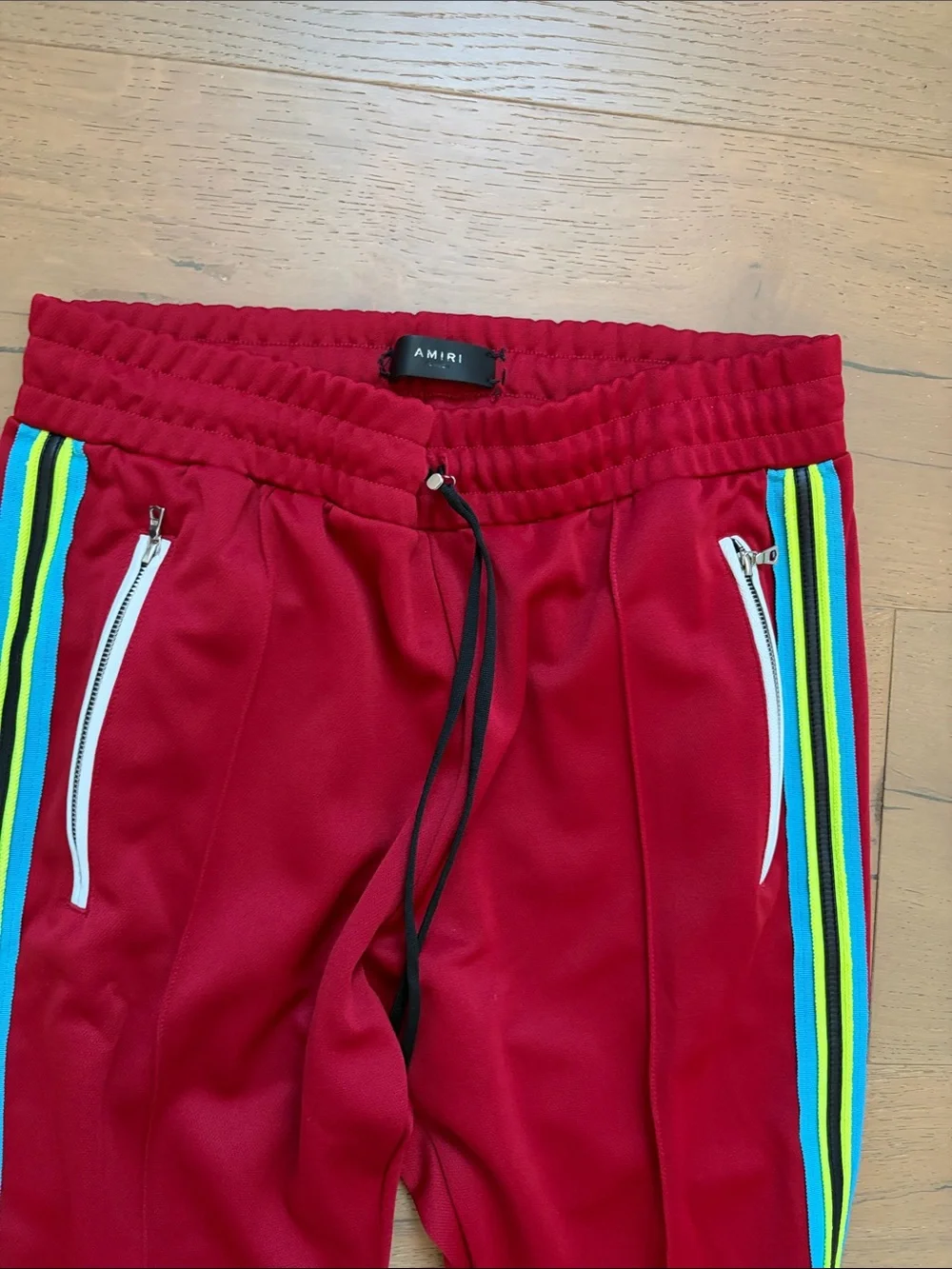 Red Track Pants with Side Stripe Detail